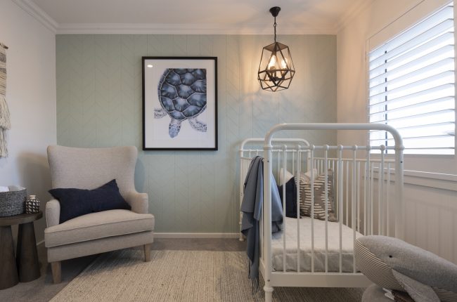 Whitehaven 238 nursery with grey panelled feature wall