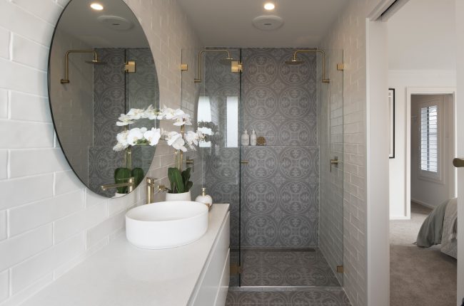 Whitehaven 238 bathroom with white brick tiles