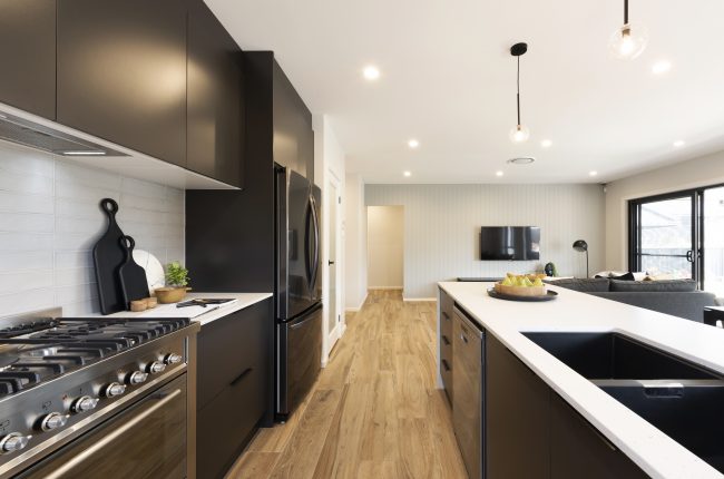 Monaco 1 211 monochrome kitchen design with timber flooring