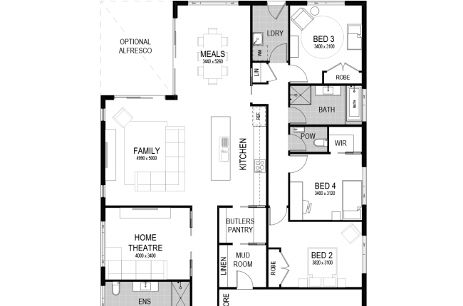 avoca 245 floor plan with garage on the right - rotated