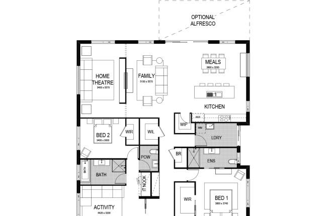 bondi 261 floor plan with garage on the right - rotated