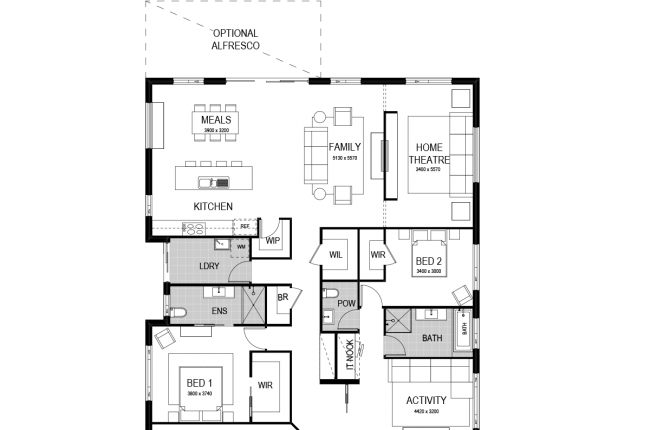 bondi 261 floor plan with garage on the left - rotated