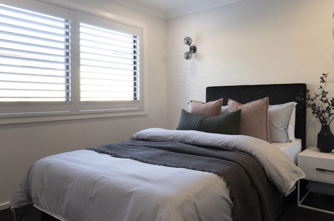 Modern bedroom design in San Tropez display home