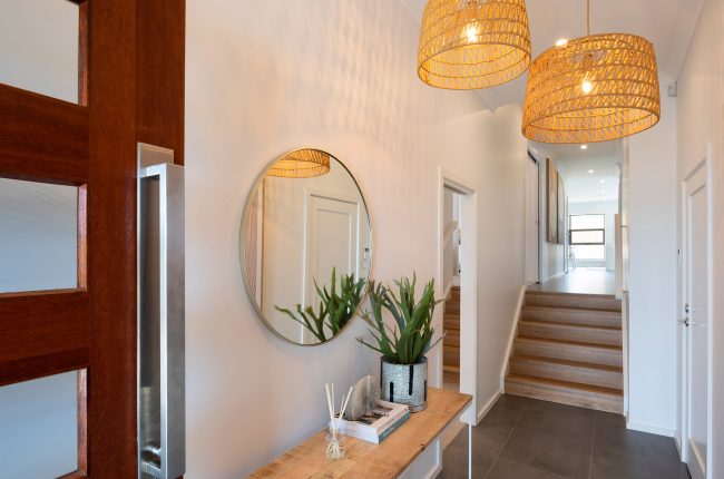 Bondi 249 entrance hall with cane chandeliers