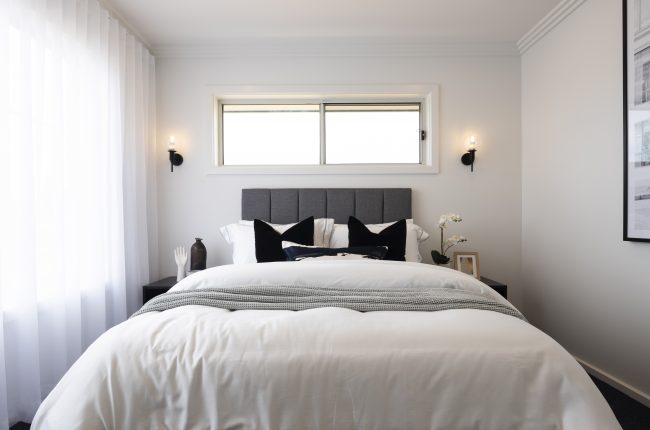 Riviera 1 267 with monochrome themed bedroom and pendant lights