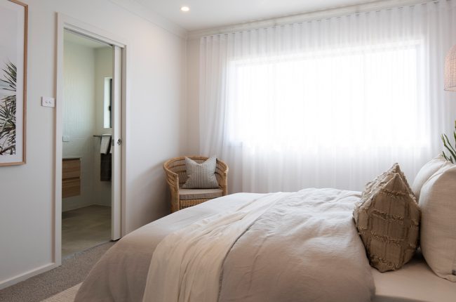 Bondi 249 home design with beach style bedroom