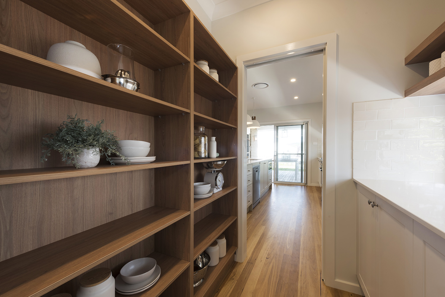 Timber shelves in butlers pantry