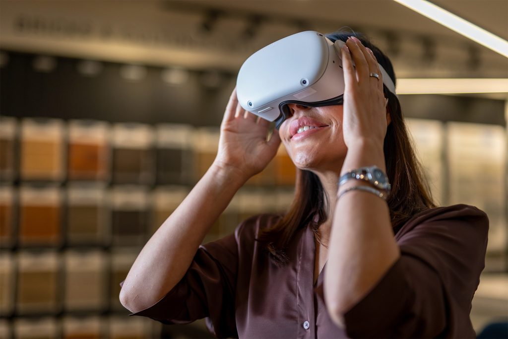 client experiencing a display home virtual tour