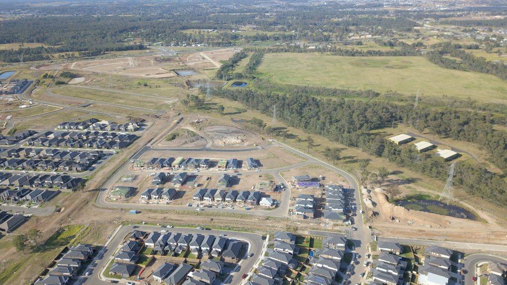 Aerial view of the estate of Elara in Marsden Park NSW Sydney Australia.