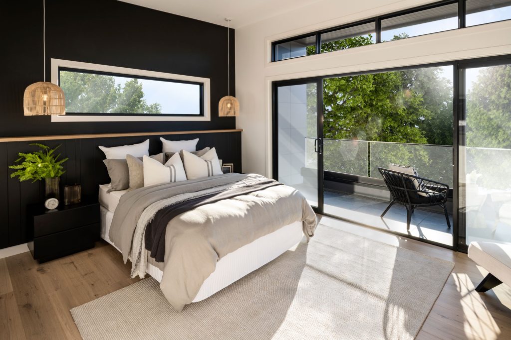 modern bedroom design with contrasting colour scheme