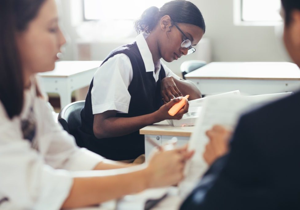 High school students studying